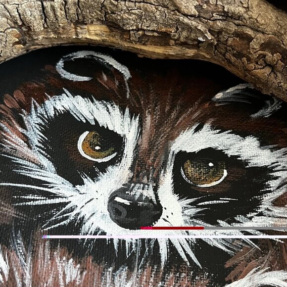 Rustic Hand Painted Raccoon Folk Art Wood Branch Frame Dimensional signed - Picture 11 of 13
